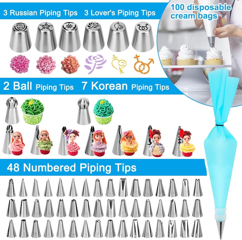 Ranchitel Cake Decorating Kit, 594 Pcs Cake Decorating Supplies with 3 Springform Pans, Cake Carrier, Turntable, Piping Bags Tips for Beginner Professional Mothers Day Gifts for Mom - Image 4
